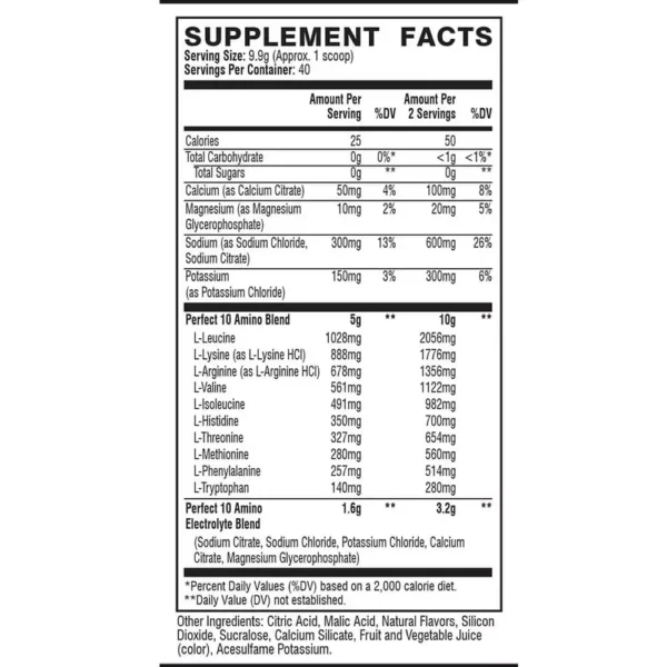 Xtend Perfect 10 Amino 40 Servings Facts