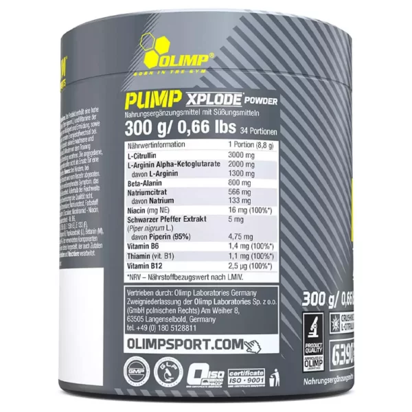 Olimp Pump Xplode Pre-Workout 300g Facts