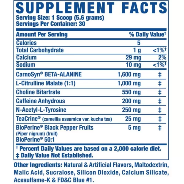 RC Pre XS Pre-Workout 30 Servings Facts