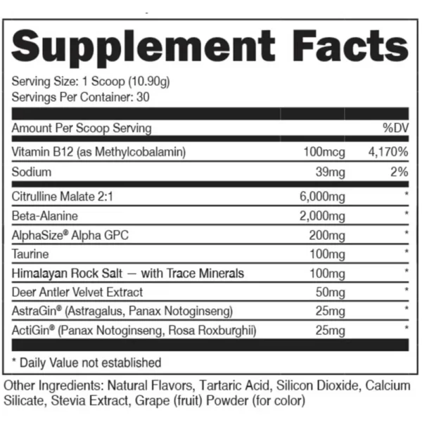 Bucked Up Pre-Workout 315g Facts