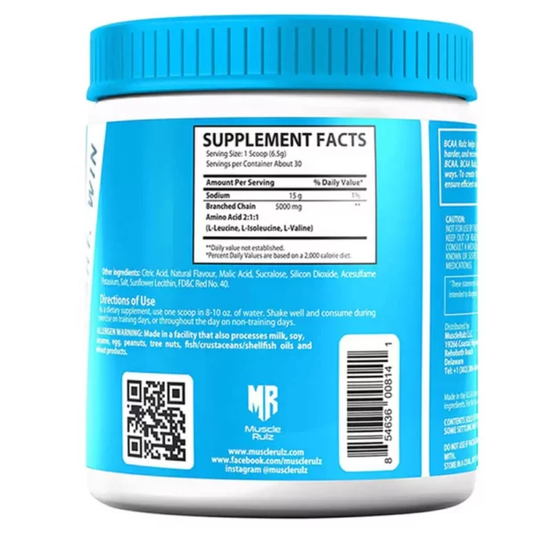 Muscle Rulz 5g BCAA 30 Servings 195g Facts