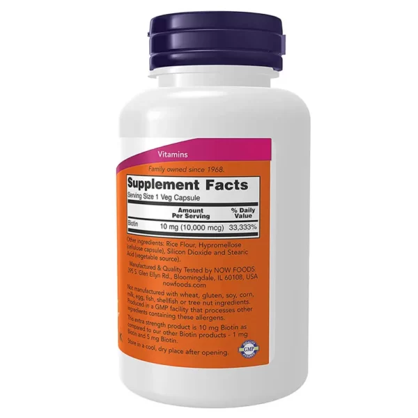 Now Biotin 10 mg 120 Capsules Facts