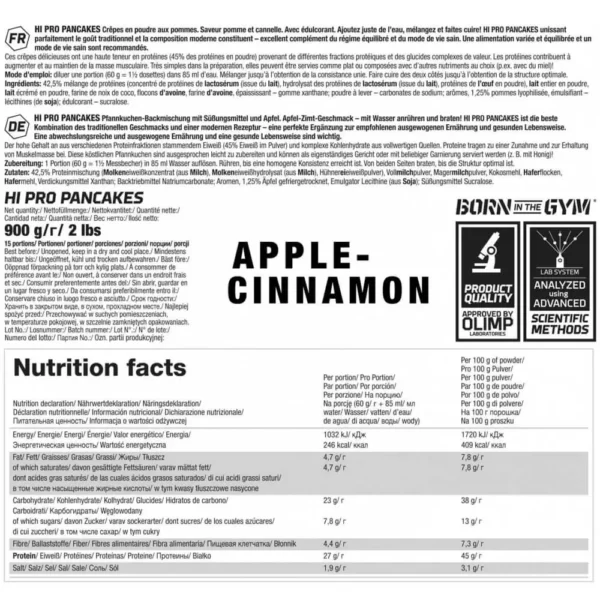 Olimp Hi Pro Pancake Apple and Cinnamon 900g Facts