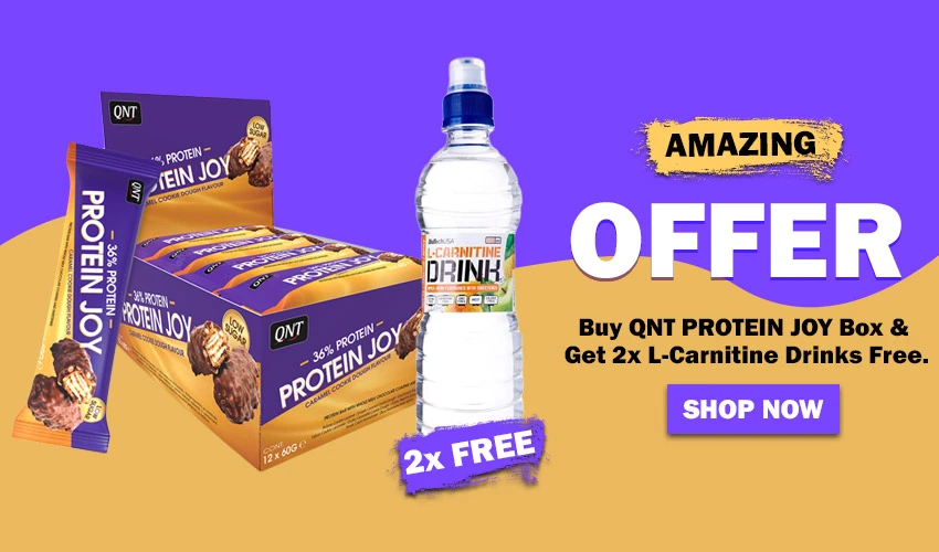 QNT 36% Protein Joy Bar and L-Carnitine Drink Stack Banner