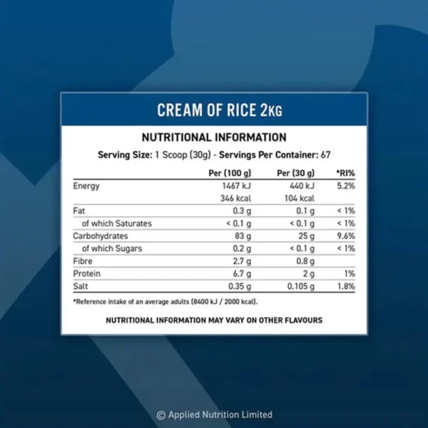 Applied Nutrition Cream of Rice Golden Syrup 2kg Facts