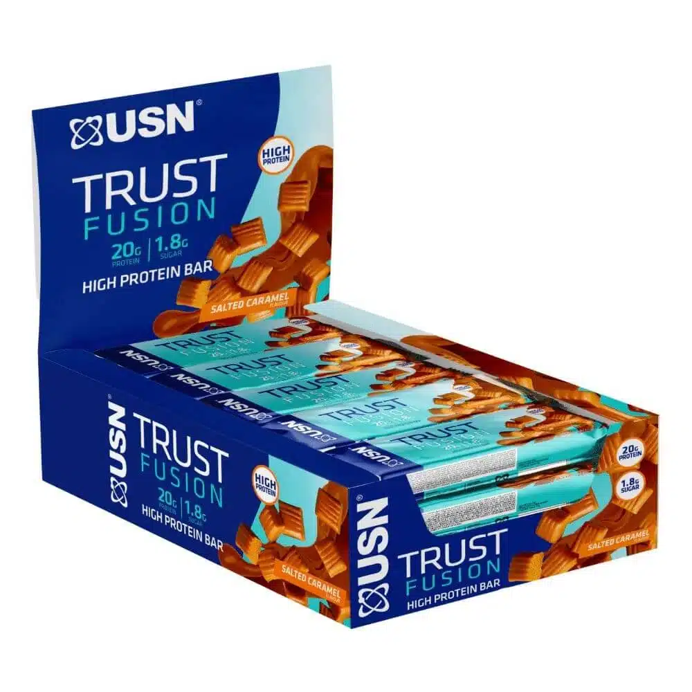 usn trust fusion high protein bar, salted caramel