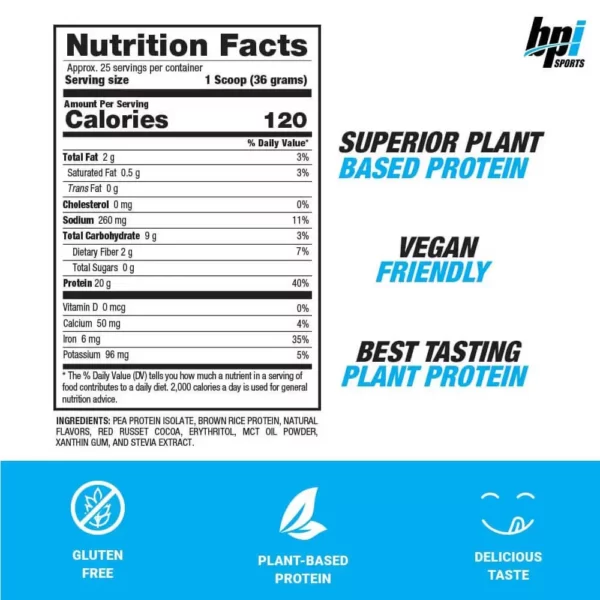 BPI Vegan Protein Chocolate 25 Servings 898g Facts