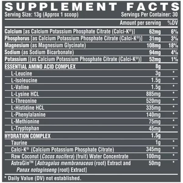 Nutrex EAA + Apple Pear Flavor 30 Servings Facts
