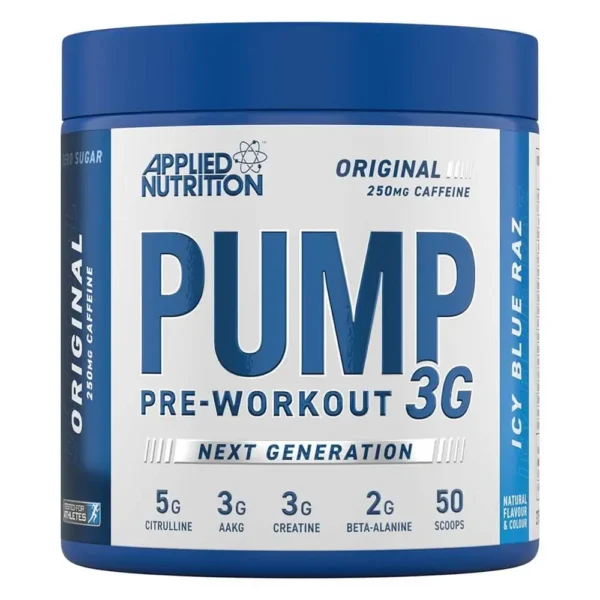 Applied Nutrition Pump Pre-Workout 3G, Icy Blue Raz Flavor, 375g, 25 Serving