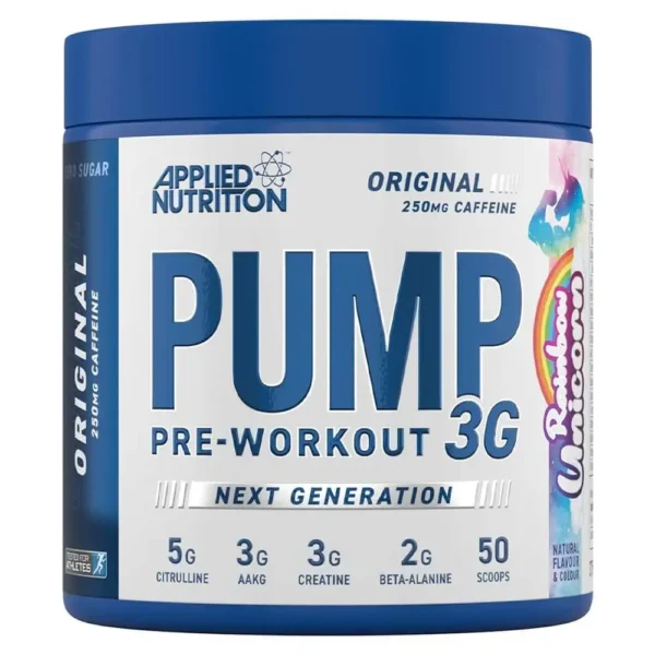 Applied Nutrition Pump Pre-Workout 3G, Rainbow Unicorn Flavor, 375g, 25 Serving