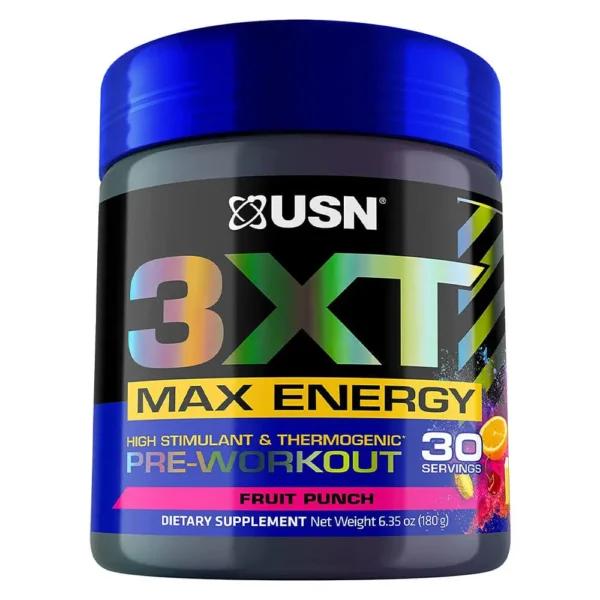 USN 3XT High Stimulant Pre-Workout, Fruit Punch Flavor, 180g, 30 Serving