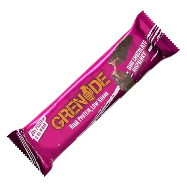 Grenade protein bar, dark chocolate raspberry