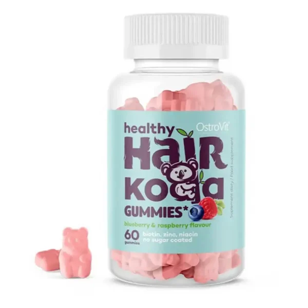 OstroVit Healthy Hair Koala Gummies - Blueberry & Raspberry, 60 Gummies (143g) for Hair Growth
