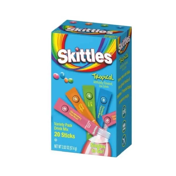 Skittles Singles To Go Tropical low Calorie drink mix 20 Sticks