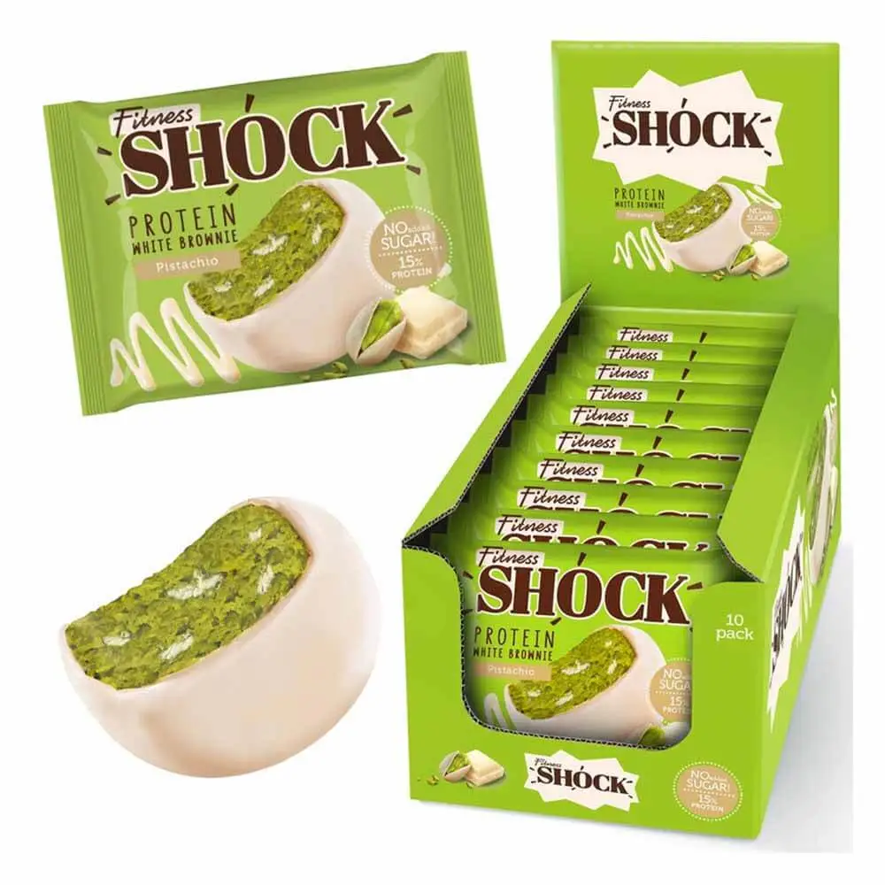 Fitness Shock Protein White Brownie Pistachio Flavor pack of 10