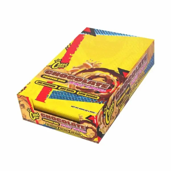 CHAOS CREW, PROTEIN BAR, CHOCOLATE PEANUT CARAMEL,55G PACK OF 12