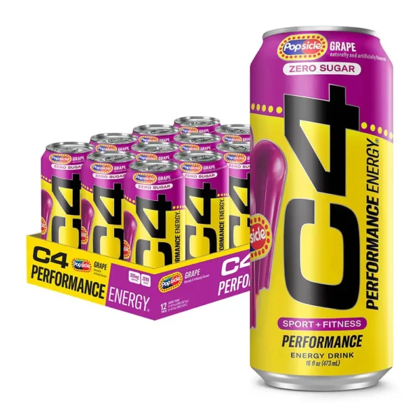 Cellucor C4 Performance Energy Drink, Zero Sugar, Popsicle Grape, 473ml Pack of 12