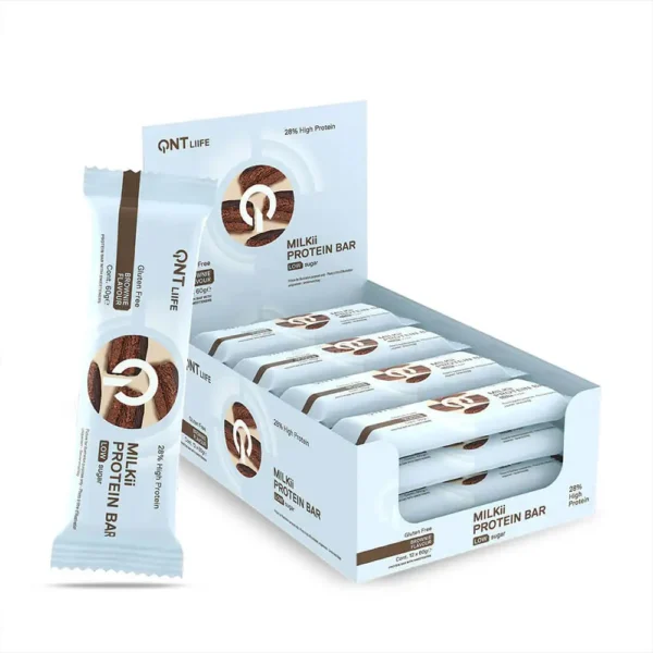 QNTLife, Milkii Protein Bar, Brownie, 60g Pack of 12