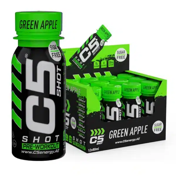 C5 Shot Pre-Workout Energy Drink Sugar Free 80ml Box of 12 Green Apple Flavor