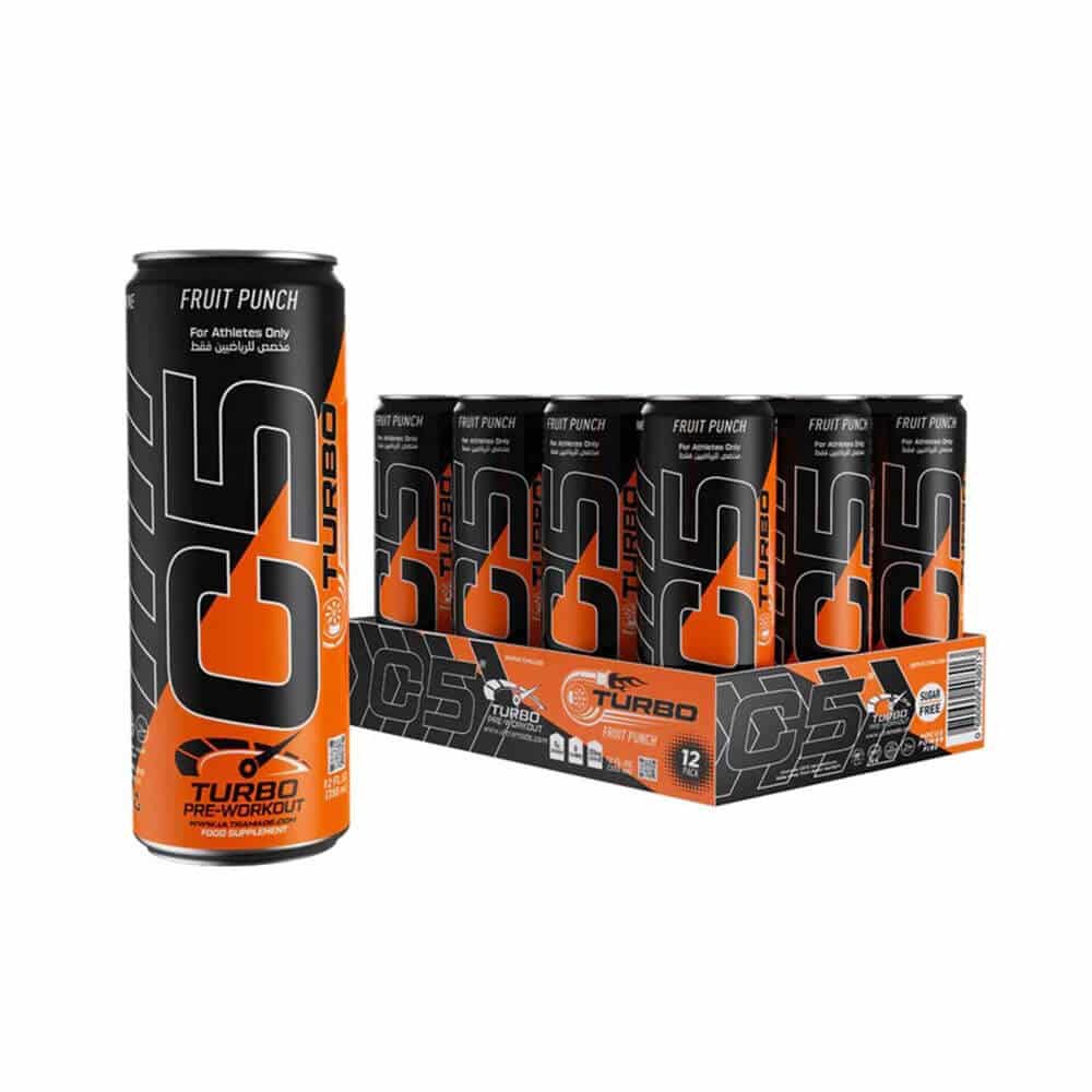 C5 Turbo Pre-Workout Drink – Pack of 12 × 355 ml Fruit Punch 200 mg Caffeine Energy Formula
